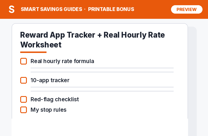Preview of the printable reward app tracker + hourly rate worksheet